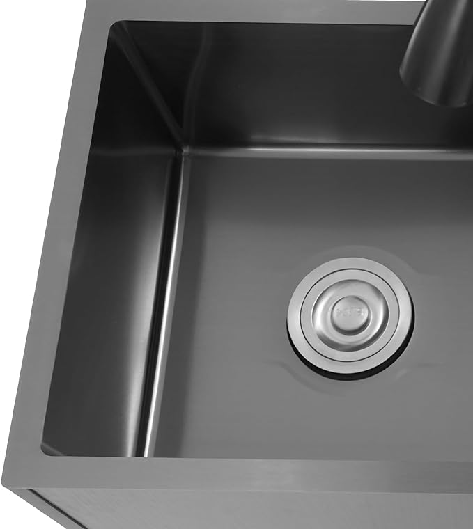 30-Inch Laundry Sink Cabinet with Stainless Steel Sink and Pull-Out Sprayer Faucet, Freestanding Deep Utility Sink with Cabinet Utility Tub for Bathroom Laundry Room Kitchen (Black)