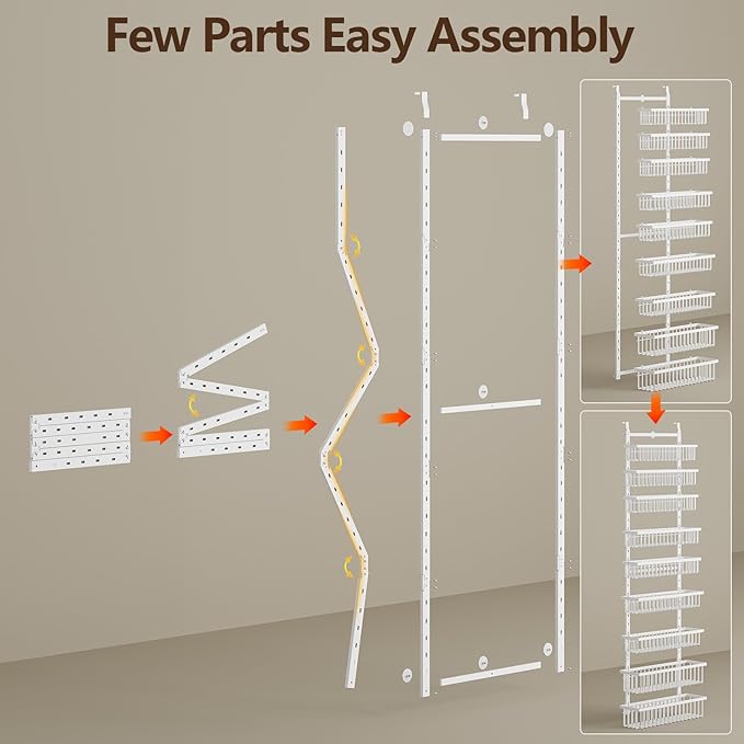 9 Tier Over The Door Pantry Organizer, 2 in 1 Wall Mount or Hanging Spice Rack with Adjustable Basket, Seasoning Organizer and Storage for Kitchen Cabinet Closet Bathroom
