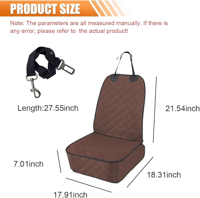 Dog Car Seat Cover, Waterproof & Scratch Proof Car Seat Protector with Side Flaps, Nonslip Front Car Seat Covers with Safety Belt, Universal Dog Mat for Cars, SUVs, Trucks (Coffee)