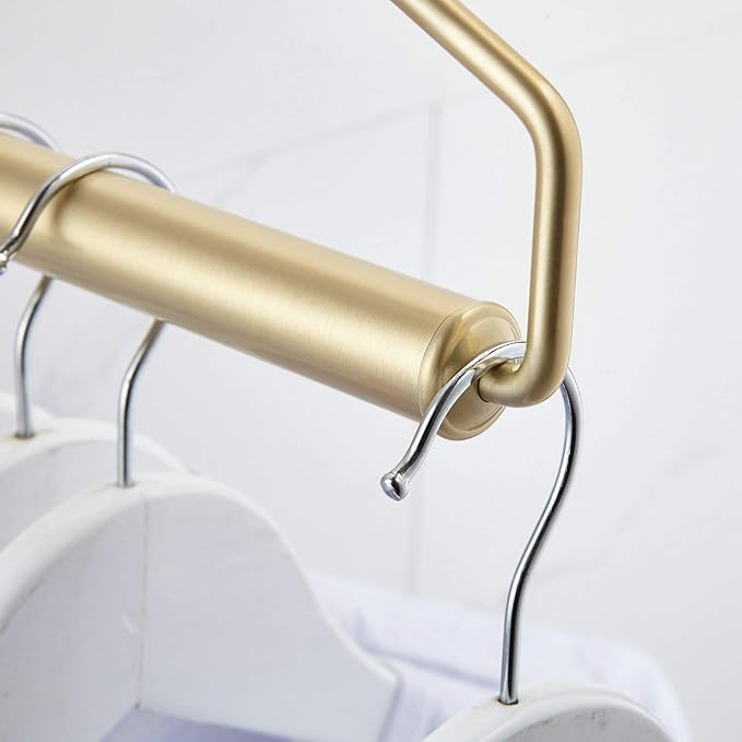 NEWRAIN Folding Wall Mounted Clothes Hanger Rack Clothes Hook Solid Brass with Swing Arm Holder Clothing Hanging System Closet Storage Organizer Heavy Duty Drying Rack Wall Mount,Brushed Gold
