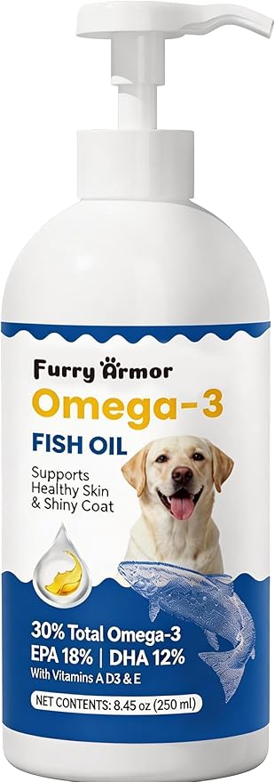 Omega 3 Fish Oil for Dogs & Cats - Promotes Healthy Skin, Shiny Coat, & Strong Joints - Made with Wild Wild-Caught Fish for Dogs – Tasty Fast-Absorbing Omega 3 6 9 Supplement (8.45oz)