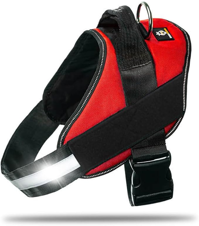 Non Pull Dog Harness with Patch Panels and Handle, Adjustable, Reflective, No Choke, Heavy Duty Easy On Service Dog Vest Harnesses for Medium Large Small Sized Dogs - Red, L