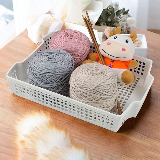 6-Pack Stacking Plastic Storage Baskets, White Paper Storage Basket Tray