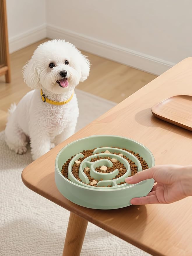 Ceramic Slow Feeder Dog Bowl,1.5 Cups Pet Slow Feeder for Small and Medium Breed,Puzzle Dog Food Dish,Anti-Gulping,Stop Bloat,Preventing Choking