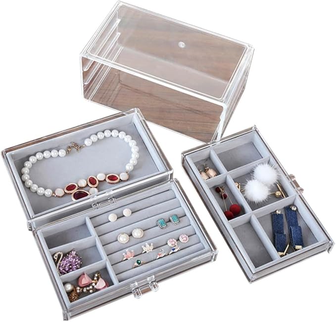 Acrylic Makeup Organizer Box 3 Layers Jewelry Storage Case for Cosmetics and Accessories for Vanity Table and Bedroom Display