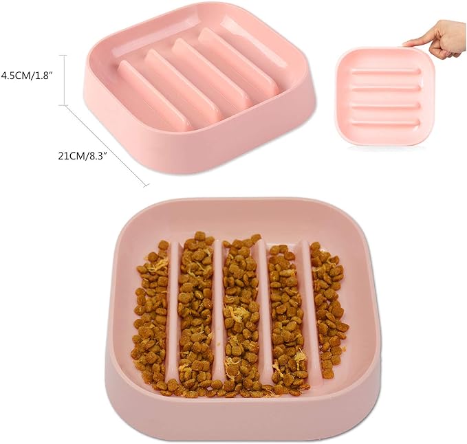 Healthy Slow Feeding Dog Bowl for French Bulldog -Slow Feeder Dog Bowl No Chocking Dog Cat Food Bowl with Striped Shape Pattern (Pink)