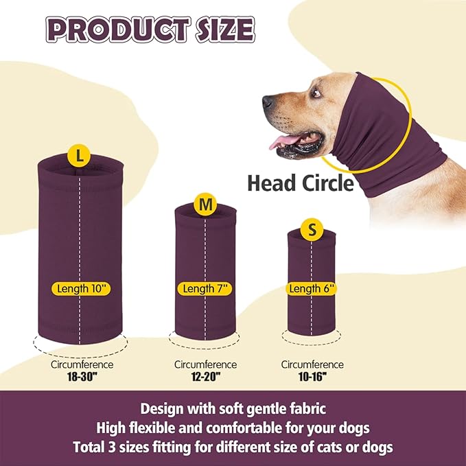 Dog Calming Hoodie Head Wrap,No Shake Anxiety Relief Quiet Thunder Vest for Dogs,Ear Protection Head Muffs for Grooming,Pet Covers for Fireworks,Vet Visits,Bathing,Purple,M