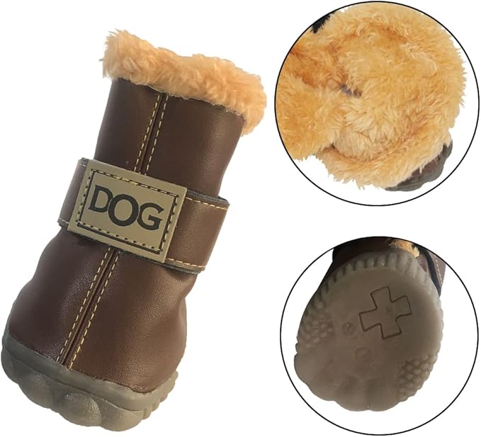 WINSOON Dog Australia Boots Pet Antiskid Shoes Winter Warm Skidproof Sneakers Paw Protectors 4-pcs Set (Size 5, Dark Brown)