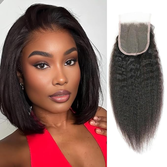 Selina Lace Closure Kinky Straight 4x4 Lace Closure Hd Lace Closure Human Hair Free Part Natural Color Black(10inch Kinky Straight, 4x4)