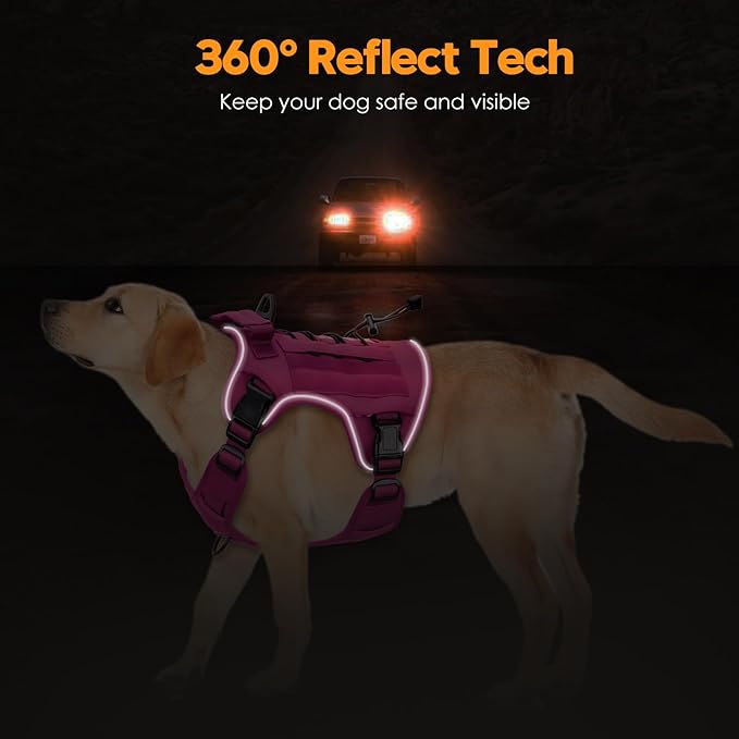Bruvoalon Heavy-Duty Tactical Dog Harness for Large Dogs, No Pull Adjustable Reflective K9 Vest with Molle System, 12 Colors & 4 Sizes, Military-Grade Control for Training, Outdoor & 10+ Breeds