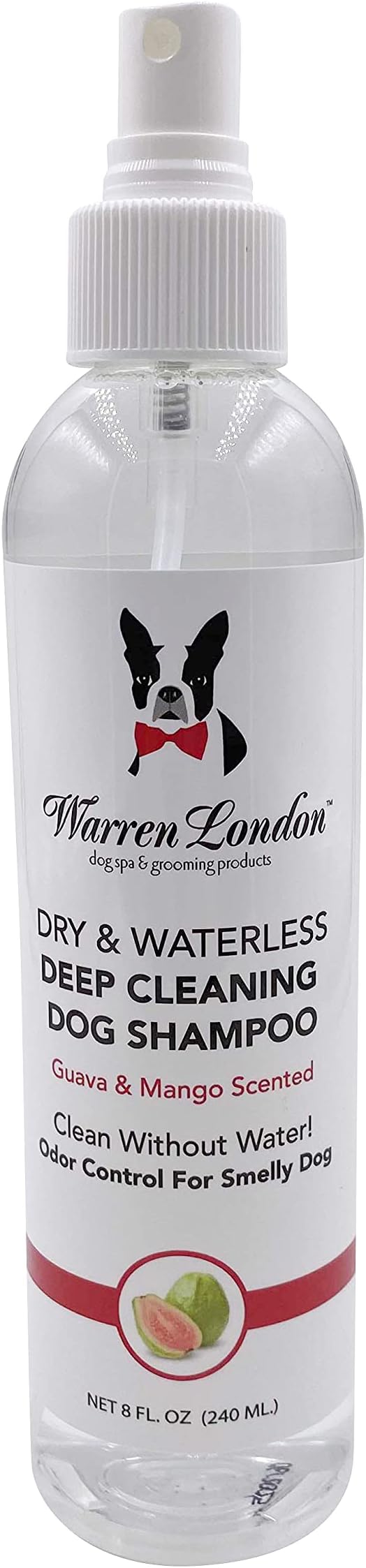 Warren London Waterless Dog Shampoo 8 oz – Guava Mango No-Rinse Dry Shampoo Spray | Instant Deodorizer for Smelly Pets, Itch Relief, Dye-Free & Cruelty-Free | Made in USA