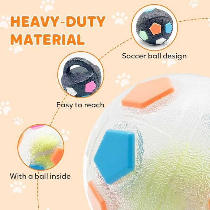 Calming Dog Toy & Fetch Ball, Interactive Squeaky Floating Kettlebell-Handle Toy for Dogs, Durable Tug-&-Chew, Bright Color for Active Pets, Relieves Anxiety & Promotes Playtime (White)