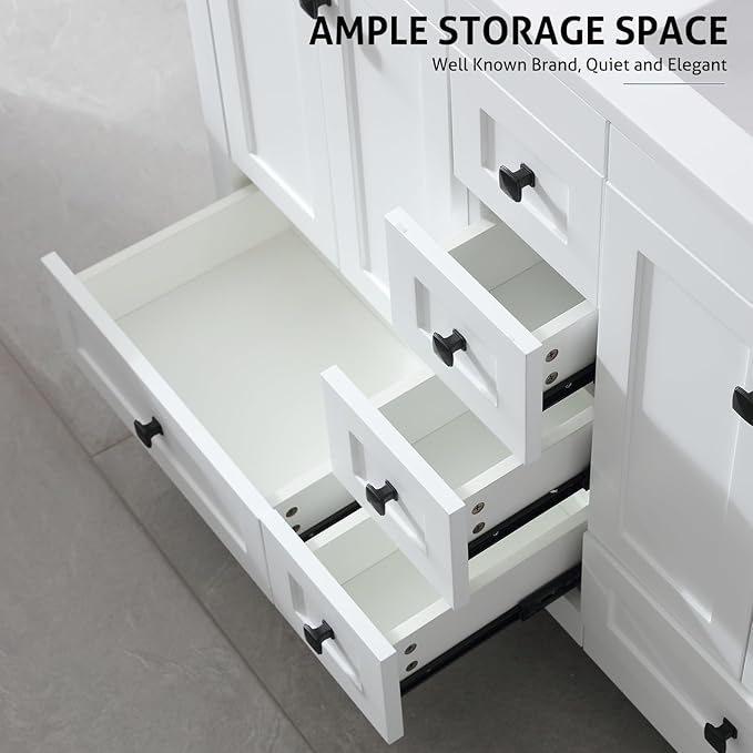 eclife 60" Bathroom Vanities with Sink Combo, Modern Thickened Wood Bathroom Storage Cabinet w/Undermount Double Sink, Matte Black Faucet Drain, Painted Surface, White
