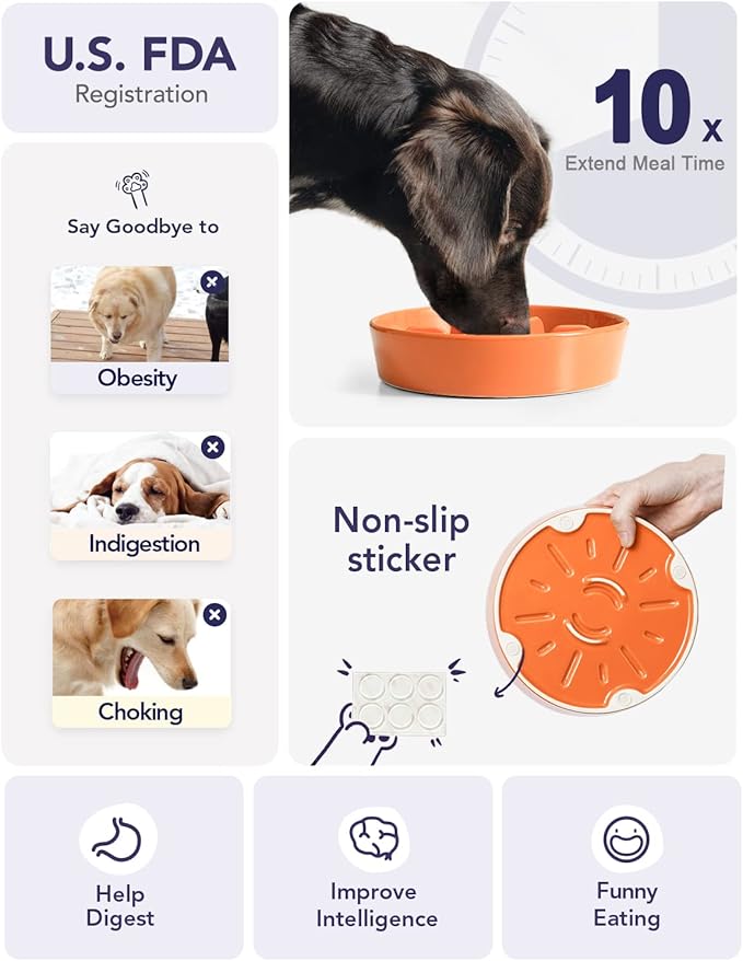 LE TAUCI Dog Slow Feeder Bowl Ceramic, 3 Cups Slow Feeding Dog Bowl Medium Large Breed, Maze Dog Bowl for Fast Eaters, Dog Dishes to Slow Down Eating, Puzzle Dog Food Bowl, Dog Maze Bowl