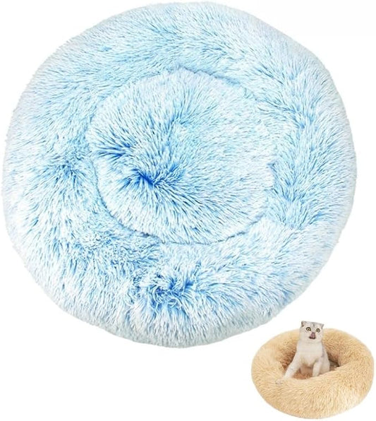 Anxiety Relief Dog Bed - Mr Fluffy Friend Anti-Anxiety Original Calming Plush Pet Bed for Chewing, Crate Training & Thunderstorm Stress (B-Blue,M-60CM)