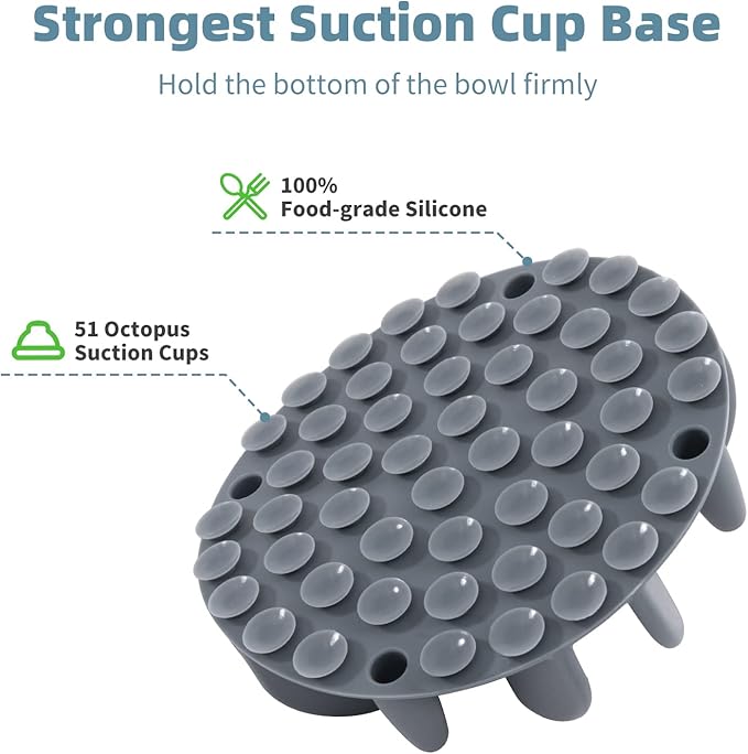 Jaoul Slow Feeder Dog Bowls Insert, Puzzle Slow Feeder Insert with 51 Octopus Suction Cups for Medium Large Size Dog Food Bowl Over 6.5" Wide (Grey)