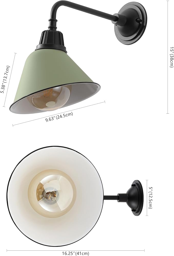JONATHAN Y JYL7612I Croydon 9.63" 1-Light Farmhouse Industrial Indoor/Outdoor Iron LED Gooseneck Arm Outdoor Sconce for Entryway Lobby Kitchen Bathroom Bedroom Living Room Hallway, Matte Olive Green