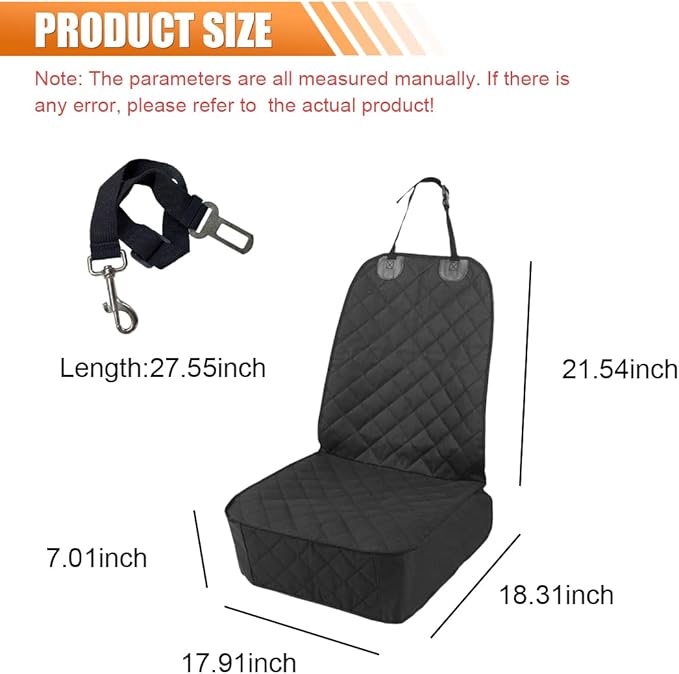 Dog Car Seat Cover, Waterproof & Scratch Proof Car Seat Protector with Side Flaps, Nonslip Front Car Seat Covers with Safety Belt, Universal Dog Mat for Cars, SUVs, Trucks (Black)