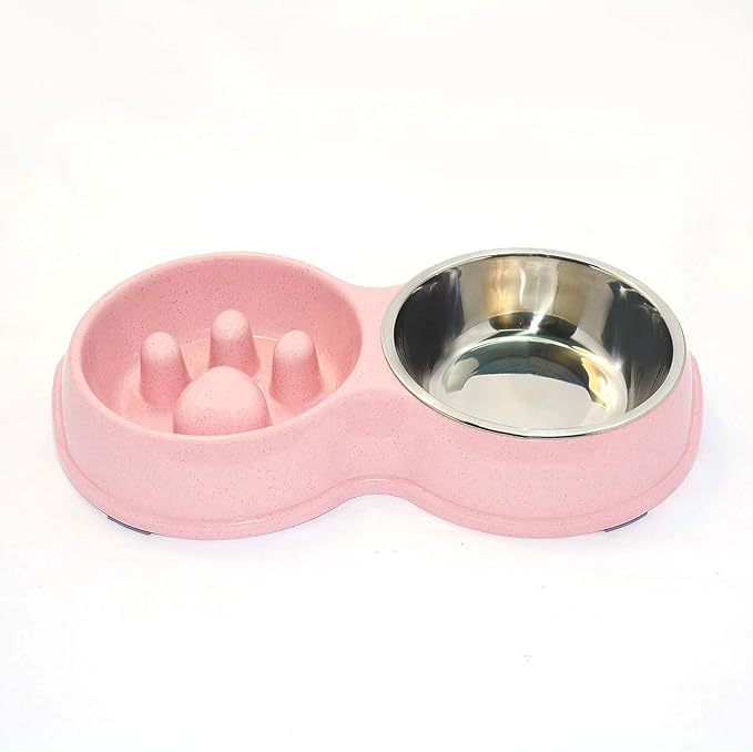 Dog Slow Eating & Drinking Bowl,Stainless Steel Interactive Slow Feed Dog Bowl for French Bulldog,Slow Down Eating Eco-Friendly pet Bowl for Frenchie (Pink)