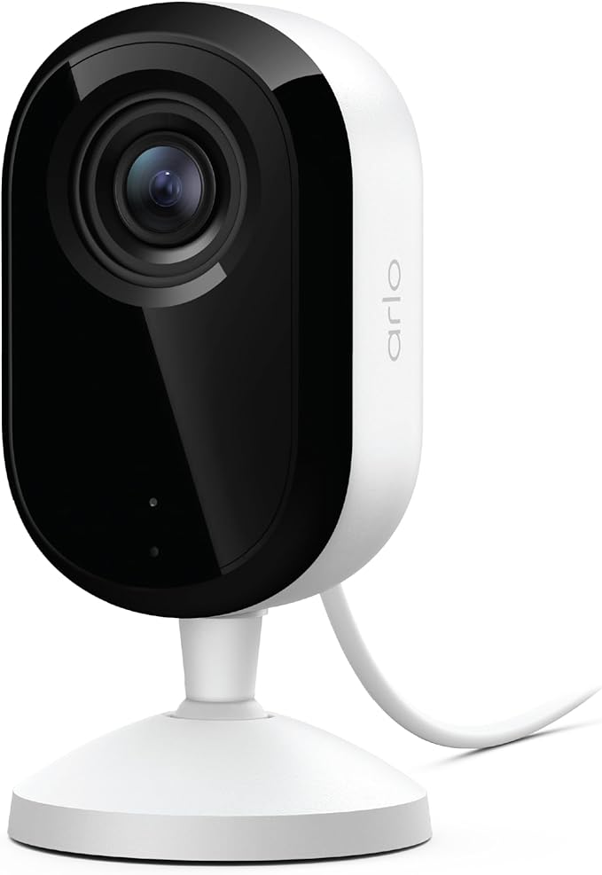 Arlo Essential Indoor Security Camera 2K (3rd Gen, 2025 Release) - Wired Plug-in Power, Person Recognition, Animal Detection, 1-Month Trial of Secure Plan, Automated Privacy Shield, 1 Cam, White