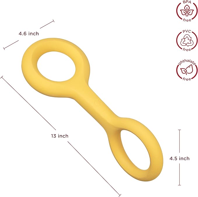 Ubbi Tuggle Dog Toy, Durable Natural Rubber Tug Toy with Ergonomic Grip for Medium to Large Dogs, Dishwasher Safe Interactive Fetch & Tug Toy, Yellow