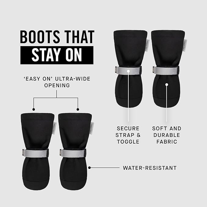 Canada Pooch Dog Winter Boots - Paw Protection, Anti-Slip Dog Shoes with Reflective Strap, Easy On for Small Medium Large Dog Booties - Black, Size 1