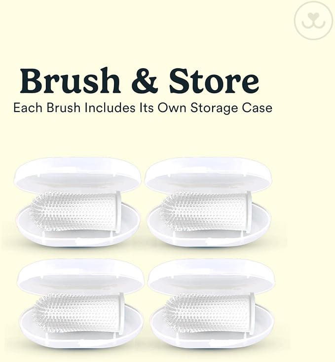 360° Pet Finger Toothbrush Kit — Dog & Cat Dental Care, 4-Pack (Clear)