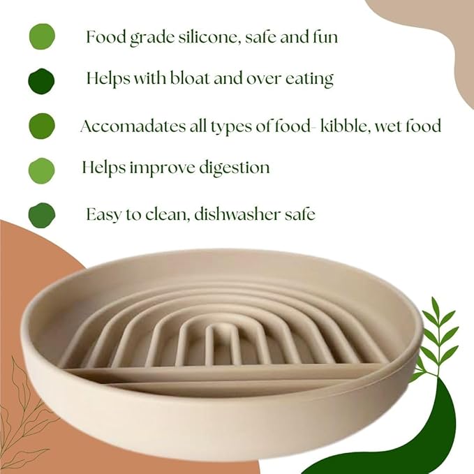 Modern Rainbow Pet Slow Feeder Bowl, Silicone Slow Feeder for Dogs & Puppies, Slow Eating, Modern Lick Mat Design, Reduces Gulping, Dishwasher Fit, for All Breed, Durable Mealtime Puzzle (Sage)