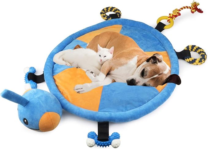 Idepet Dog Play Mat,Puppy Toy Mat with Chew Toys Multiple Dog Puzzle Interactive Toy Pet Playing Mat for Small Medium Dogs Cats,All-in-One (Turtle)