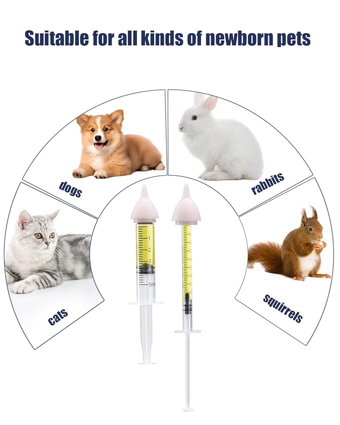 Pet Feeding Kit, Kitten Bottle Feeding Kit, Newborn Kitten Supplies, Fit for Feeding Newborn Puppies, Kitten, Squirrel, Rabbit, Hamster, 1 Milk Bottles, 2 Pet Nipple