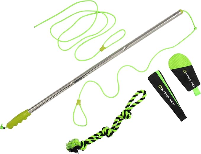 Hyper Pet Flirt Pole, Interactive Training Dog Toy, 36.5" Metal Pole with 45” Rope, 3 Toy Attachments and Replacement Rope, for All Breed Sizes