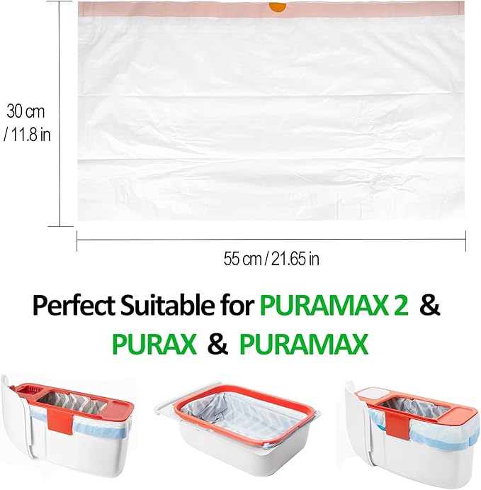 120 Count Cat Litter Box Liner Bags, 21" x 11" Disposable Automatic Cat Litter Waste Bags, Drawstring Heavy Duty Litter Trash Bags Suit for PuraX PuraMax PuraMax2