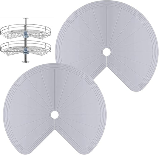 Lazy Susan Silicone Shelf Liner – Non-Slip Dual Tier Pie Cut Lazy Susan Liners for Kitchen Cabinet, 2PCS Set – Waterproof, Heat-Resistant & Anti-Slip Organizer Mat (Grey, 27 Inch)