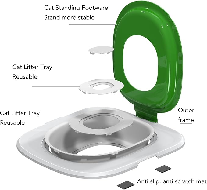 Cat Toilet Training Kit, Reusable Cat Toilet Trainer Urinal Removable Pet Toilet Training System, Professional Cat Urinal Seat Trainer for Home Pet Shop (Green)