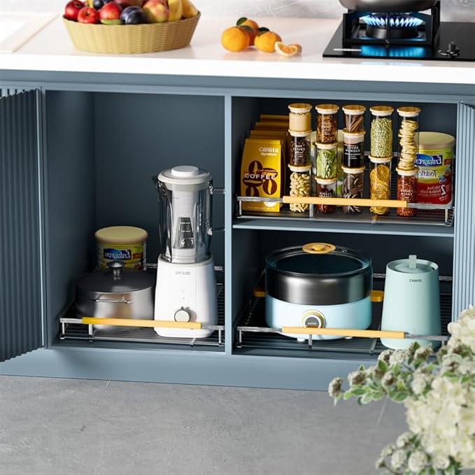 SANNO Pull Out Cabinet Organizer,Slide Out Cabinet Drawer, Bottom-Mounted Cabinet Under Sink Shelf, Expandable Slide Out Shelves for Kitchen Pantry Closet(2pack)