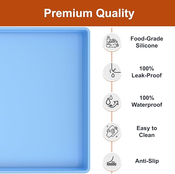Extra Thick Silicone Mat Waterproof with Raised Edge 22" x 19", Under Sink Mat for Kitchen & Bathroom, Kitchen Cabinet Liner, Multi-Purpose for Storage & Protection, Blue