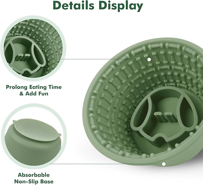 Large Silicone Slow Feeder Dog Bowls, Non-Slip Dog Slow Feeder Lick Bowl for Medium Large Breed, Enrichment Toys for Distraction, Anxiety Relief & Enrichment (Green, 4.2 Cup)