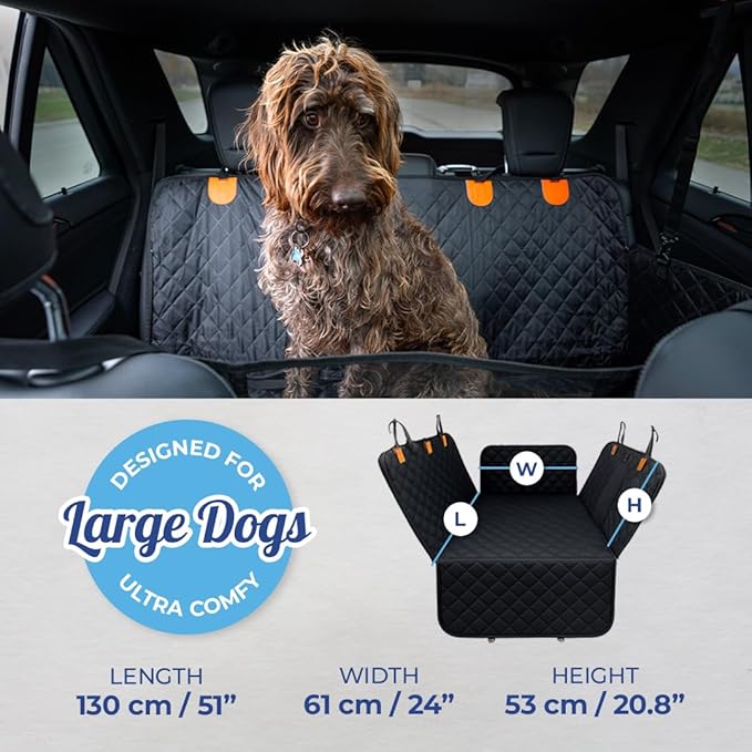 Ruff & Stuff Dog Car Seat Hard Bottom Cover for Back Seat Up to 170lbs | Waterproof Scratch-Resistant | Universal Fit for All Vehicles (Black)