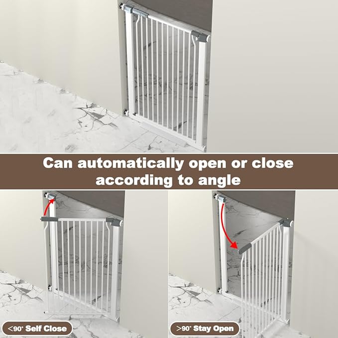 41-Inch Extra Tall Metal Auto Close Dog and Cat Gate for Doorways and Stairs, No Drill Adjustable 54.8-60.2-Inch Pressure Mounted Walk Through Pet Gate with Expansion Kit, White