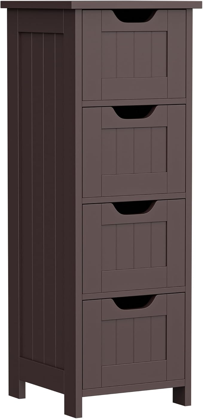 ZENY Bathroom Floor Storage Cabinet with 4 Drawers for Bedroom, Bathroom, Hallway, Narrow Toilet Paper Cabinet, Freestanding (Brown)