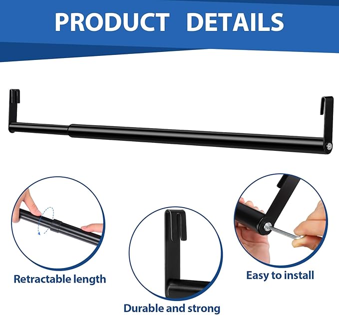 Expandable Closet Rod for Wire Shelf Hanging Clothes Adjustable Heavy Duty Closet Hanging Rod Extender Heavy Duty Hanger Bar Metal Poles for Wardrobes Hanger, 1 Pack(24-41 Inch,Black)