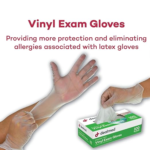 Dealmed Vinyl Exam Gloves - 1000 Count Small (10 Boxes), Powder-Free Disposable Medical Gloves, Latex-Free for Healthcare, Food Service & First Aid