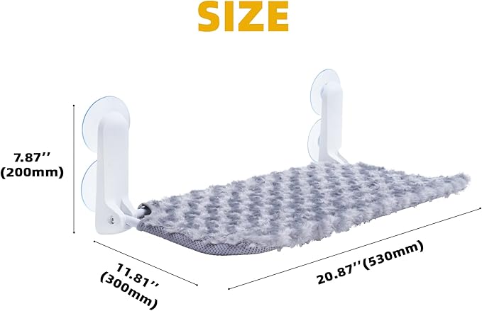 Cat Window Perch, Cordless Foldable Cat Hammock Bed with 4 Suction Cups, Embeded Machine Washable Bed for Indoor Cats, Strong Metal Frame Holds 40lbs (Grey)