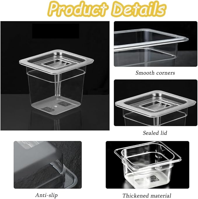 12PCS Clear Food Storage Container 1/6 Size 6 Inch Deep Plastic Food Pan with Lids Salad Bar Containers for Restaurant,Commercial,Hotel,Fruits,Vegetables,Beans