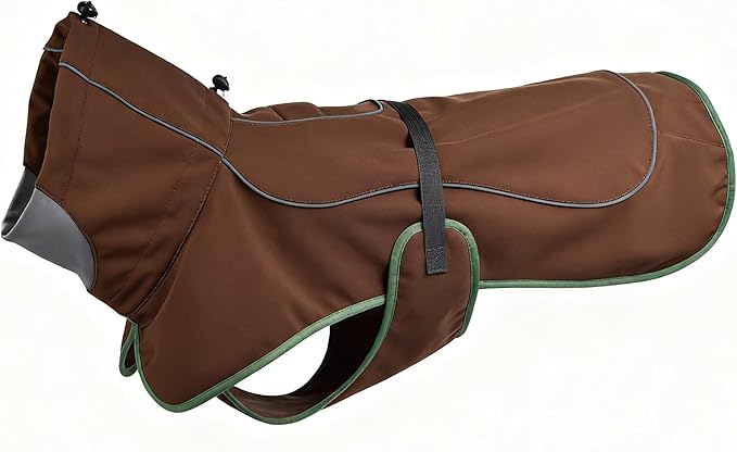 Softshell Dog Coat for Winter Walks and Hiking, Windproof and Water-Repellent Jacket with Harness Opening and Reflective Strips, Ideal Stocking Stuffer for Active Dogs (Brown, Small)