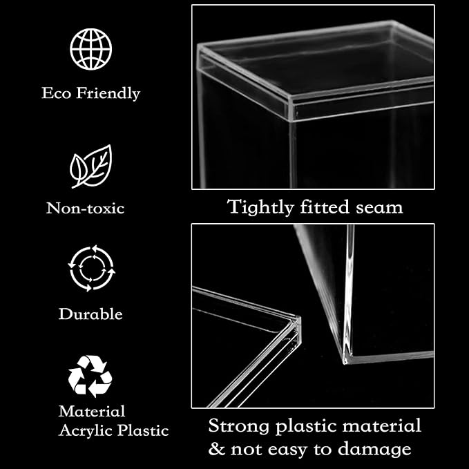 Clear Plastic Square Cube,15 Pack Small Acrylic Plastic Storage Box with Lids Transparent Clear Square Containers Display Boxes Gift Box with Glitter Ribbon for Candy Pill Jewelry Christmas (1.8