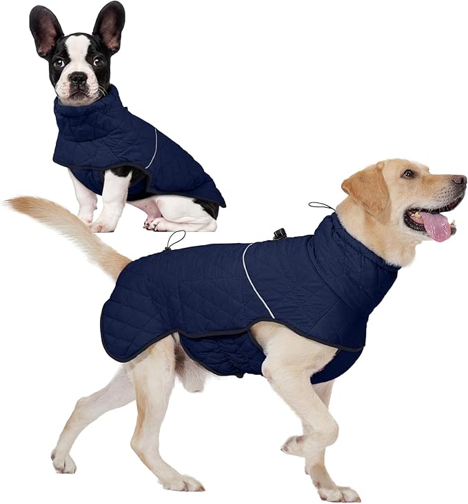 Fleece Lined Winter Coat - Waterproof & Windproof Dog Jacket for Small to Large Dogs - Cold Weather Coats with Reflective Turtleneck & Adjustable Harness