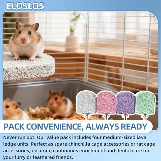4 Pack Medium Size Lava Ledge for Small Pets - Chinchilla, Hamster, Parrot - Grinding & Jumping Platform with 4 Colors (Gray, Pink, Purple, Cyan)