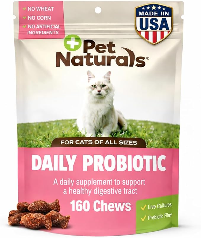 Pet Naturals Probiotic for Cats – 160 Soft Chews, Cat Prebiotic, Daily Digestive & Gut Health Support, 100M CFUs with Immune Support for Stool Balance & Sensitive Stomachs, Duck Flavor, for All Cats