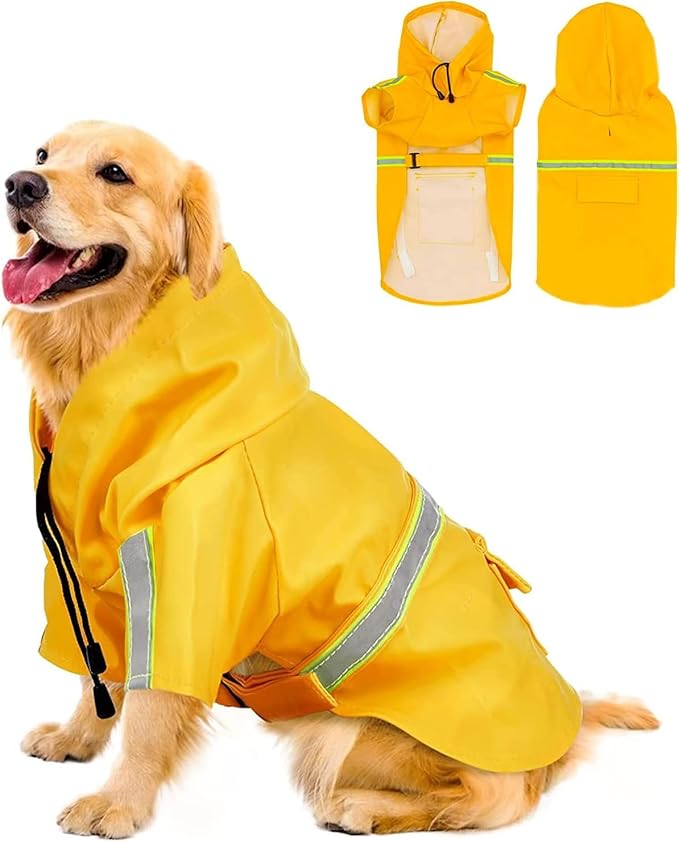 Reflective Strip Dog Raincoat, Ultra - Light Breathable Waterproof Rain Jacket with Hood, Adjustable Sizes for Small/Medium/Large Dogs, (4XL)